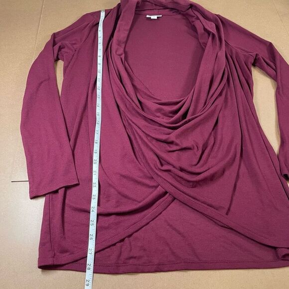 J. JILL PureJill M Twist Open‎ Front Cardigan Wrap Top Burgundy Wine Red - Picture 6 of 11